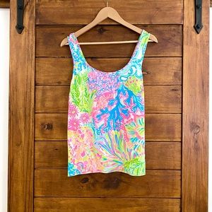 Lilly Pulitzer Cosmos Satin Tank Top Lover’s Coral sz M EUC